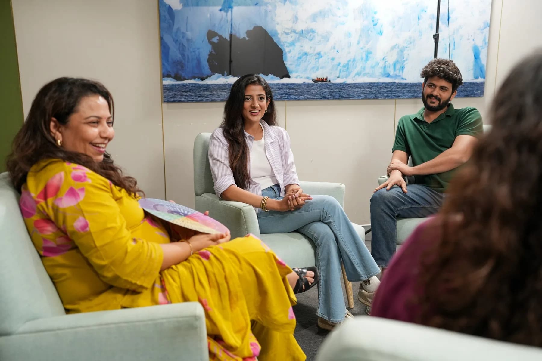 Group members smiling during a session