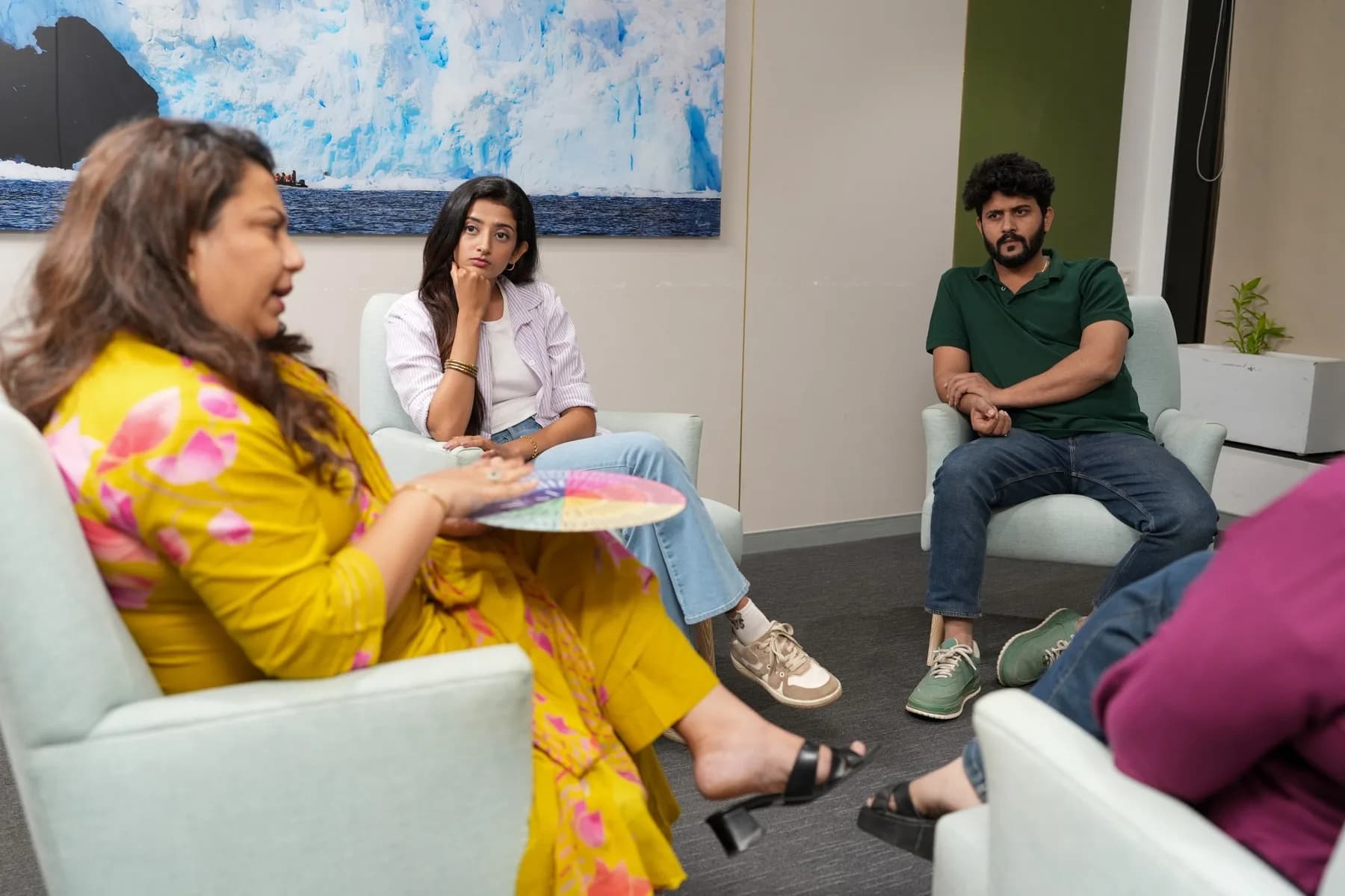 The group laughing together during a session