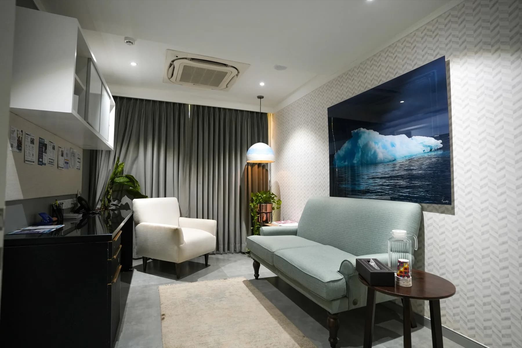 Consulting room with the mint sofa